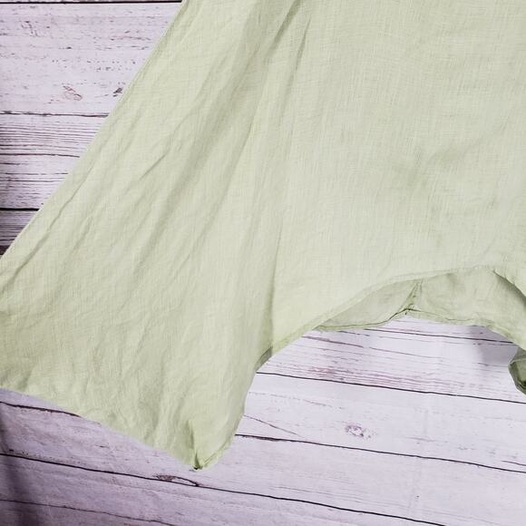 B. HADIKUSUMO Green 100%Linen Shark Bite Hem Roll Tab Sleeve Top Size XL - Picture 6 of 12